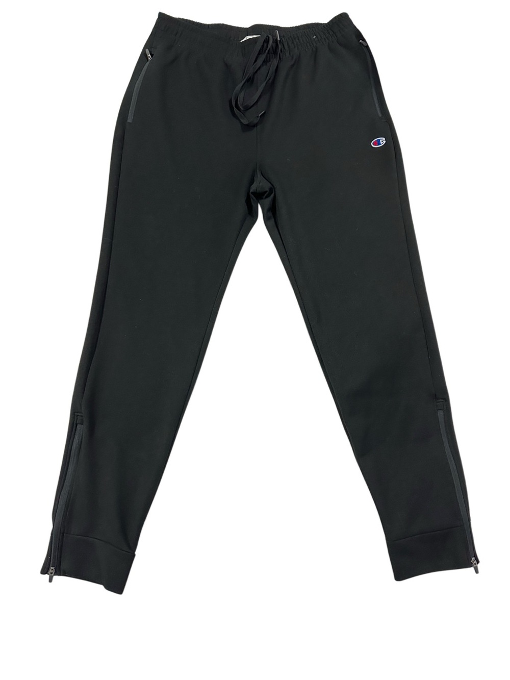 Champion Black Jogger Pants Zip Pockets Ankle Zippers Drawstring Size M
